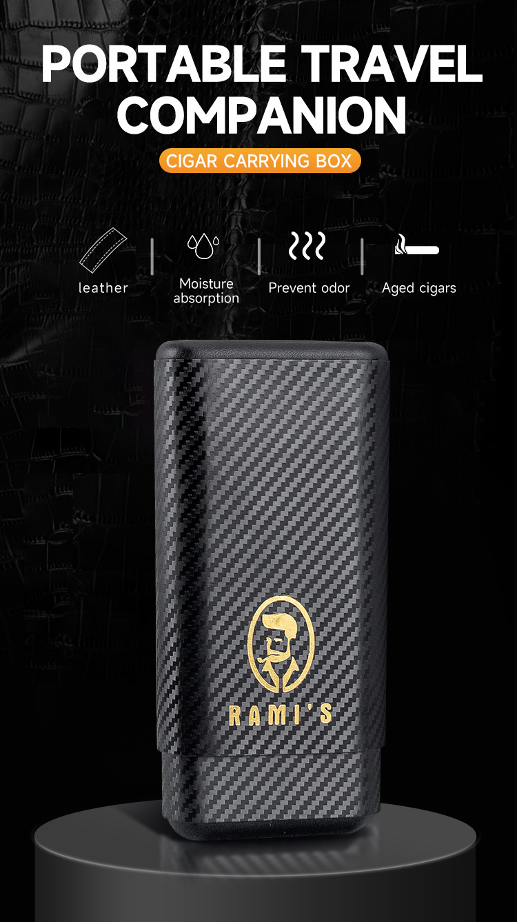 Genuine leather cigar case with Spanish cedar interior holding three cigars