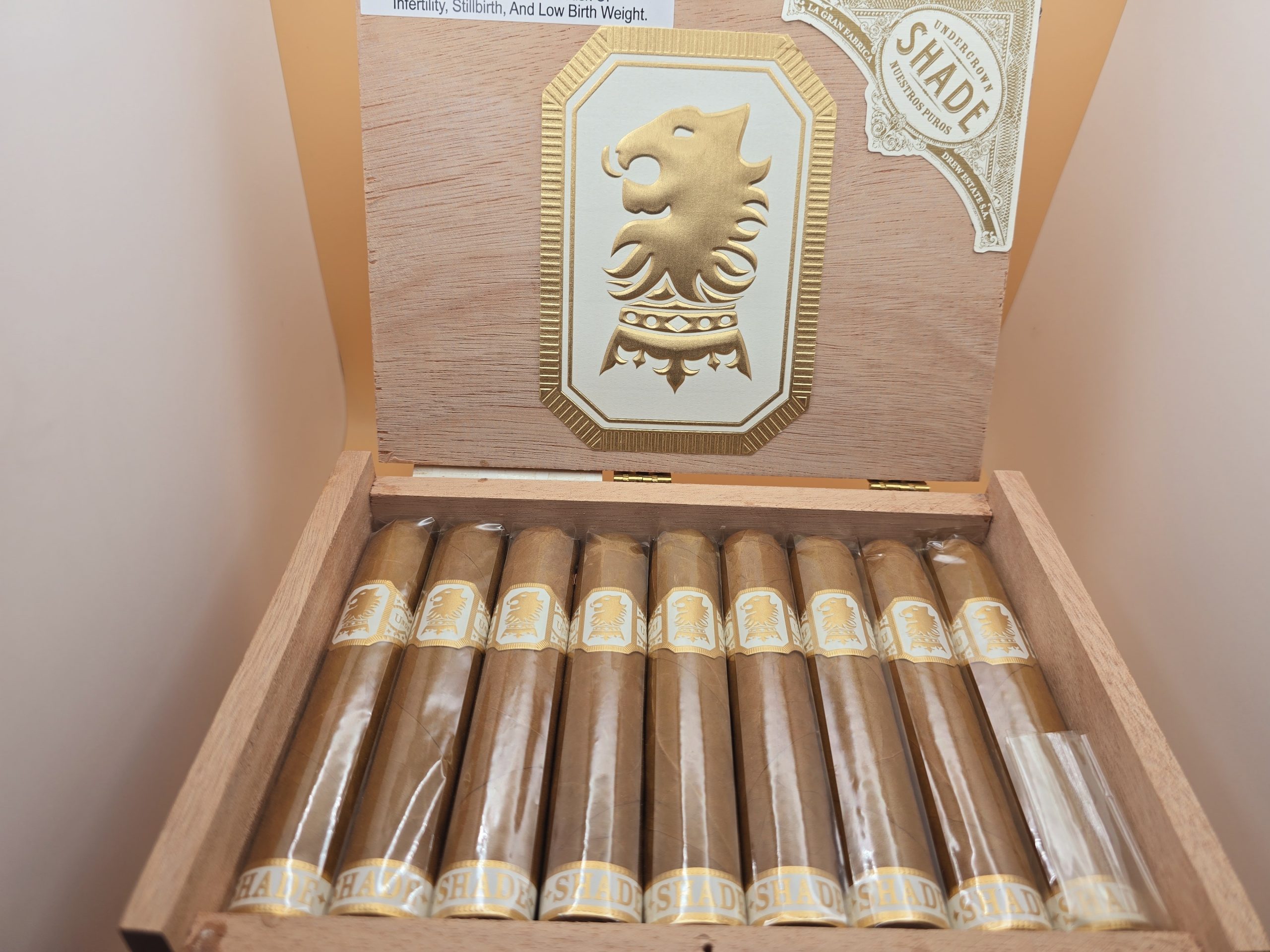 Undercrown Shade cigars open box with premium cigars arranged inside