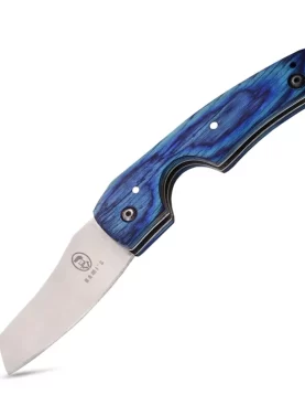 Rami's cigar knife with blue hardwood handle displayed on a clean white background