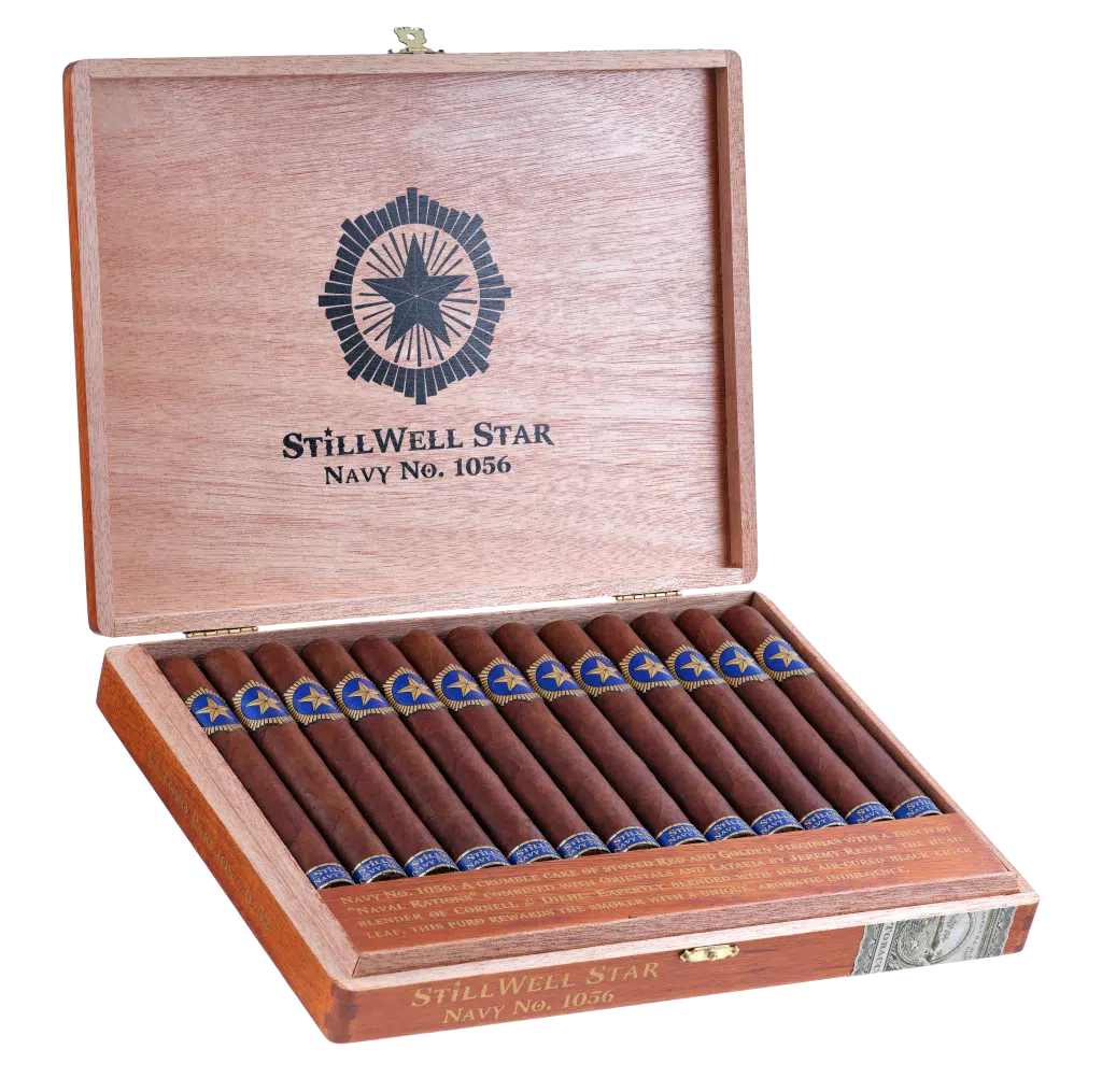 Open box of StillWell Star cigars with elegant bands and dark, smooth wrappers