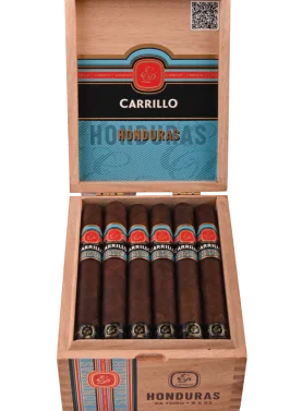 Open box of E.P. Carrillo Honduras cigars with smooth, brown wrappers