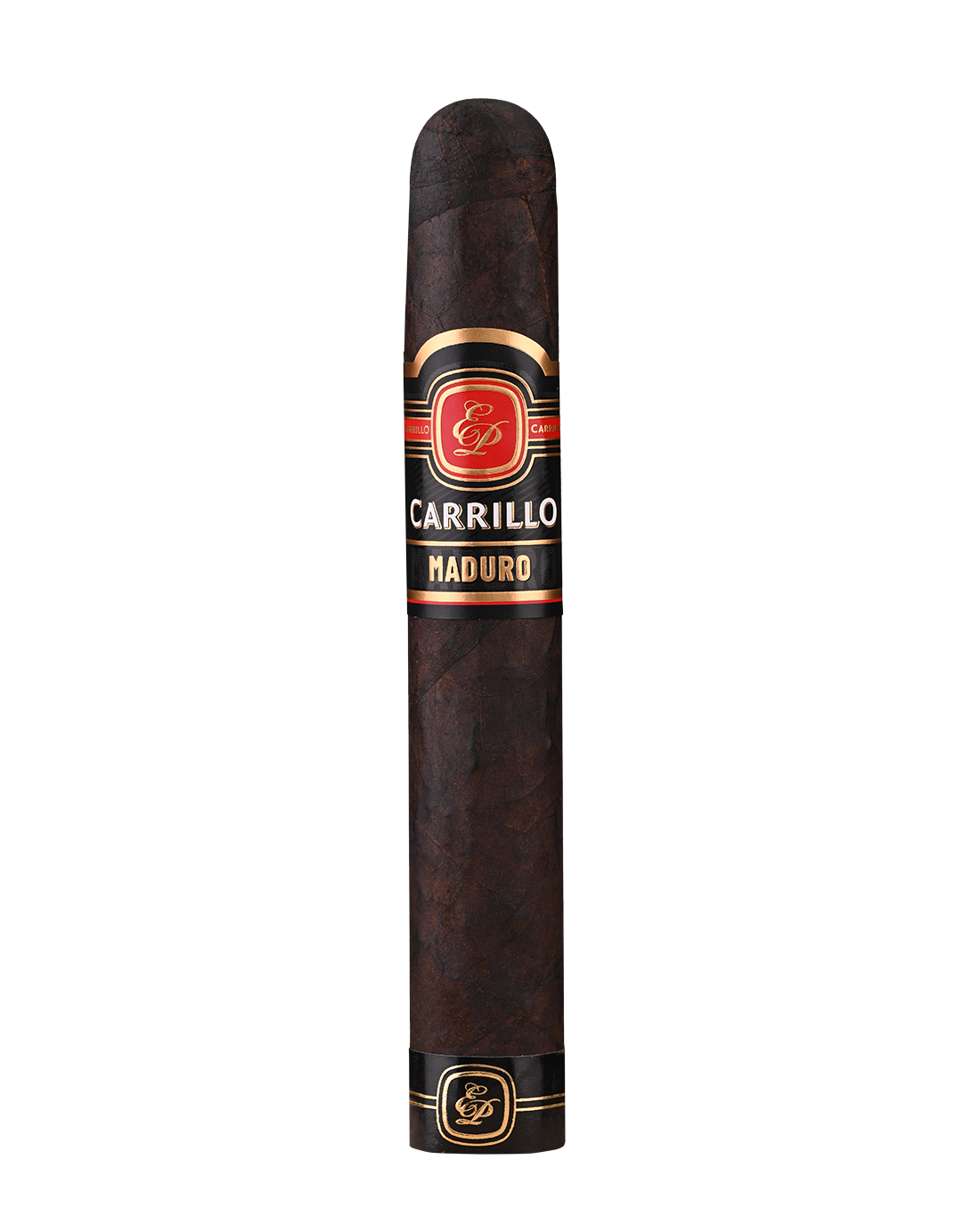 E.P. Carrillo Maduro Gordo cigar with dark, oily Maduro wrapper