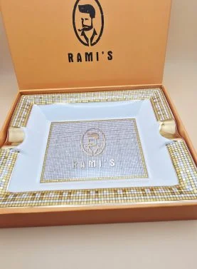 Rami’s Golden Ceramic Cigar Ashtray in luxury gift box with gold mosaic design