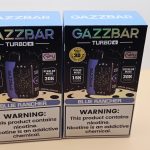2 Pack Gazzbar Disposable Vape Blue Rancher flavor with 30,000 puffs, 28ml e-liquid, dual mesh coil, 800mAh quick-charge battery, and 3D curved screen.