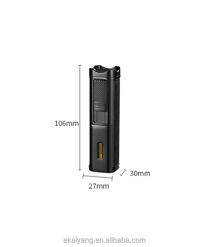 A product specification diagram for a matte black executive lighter showing its height at 106mm, width at 27mm, and depth at 30mm.