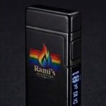 Sleek black Rami's Prizm Black Pride Edition lighter featuring a clear digital battery status display.