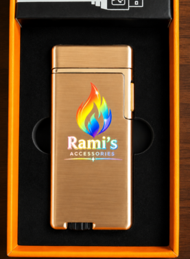 Rami's Prizm dual-flame lighter from the Pride Collection displayed in its premium gift box with an included USB charger.